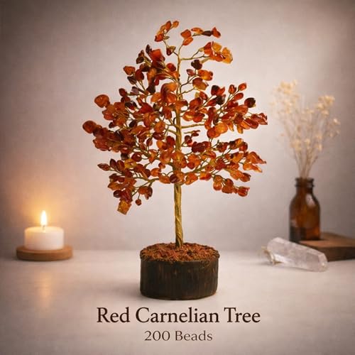 Image of REMEDYWALA Elevate Your Space with the Red Carnelian Crystal Tree Adorned with 200 Beads