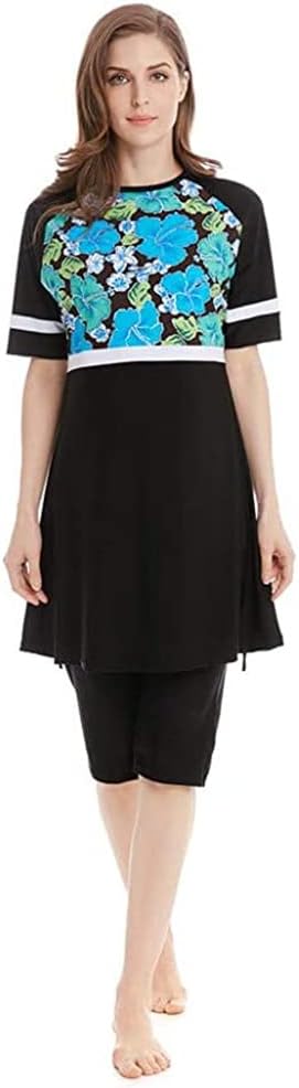 Women's Two Piece Short Sleeve Rash Guard Printed Surfing Swimsuit Swimwear Wetsuit