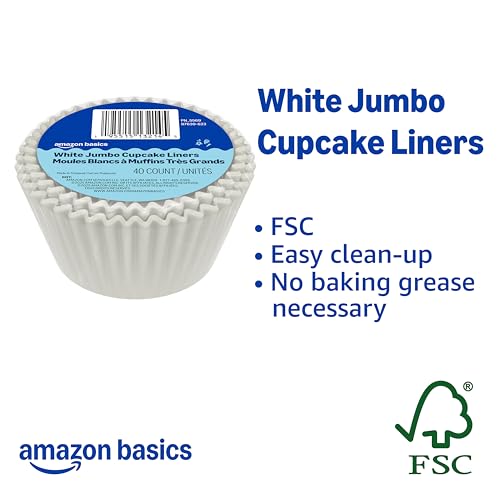 Amazon Basics White Jumbo Cupcake Liners, 40 Count, Pack of 1 view 2