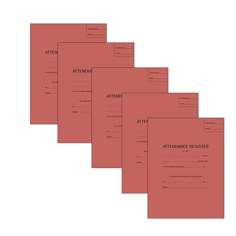 Evrite class attendance register book red cover - pack of 5 books
