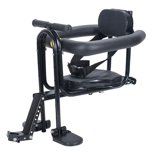 Asiento Delantero Para Niños,Asiento De Seguridad Para Bicicleta con Cinturón De Seguridad,Respaldo, Pedales, Pasamanos, Silla Delantera para Niños para Automóvil Eléctrico Bicicleta De Montaña