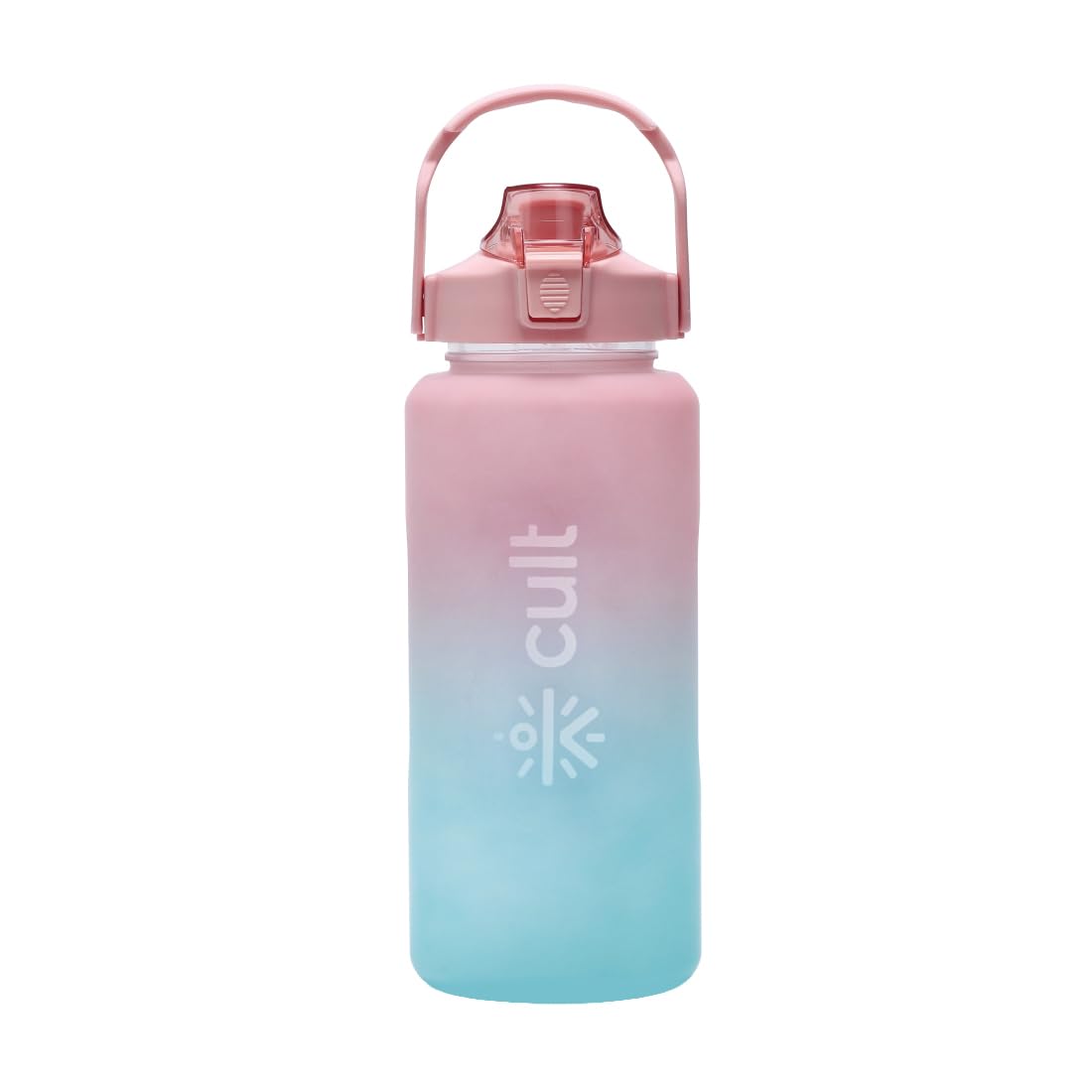 CULT Motivational Water Bottle 2L with Time Marker & Straw Large BPA-Free Gym Sipper Bottle with Leakproof Lid & Carry Strap Durable, Portable Sports Water Bottle for Men & Women (Pink Blue)