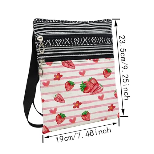 Strawberry Messenger Bag Small Ethnic Pattern Printed Adjustable Strap Crossbody Zipper Bag Strawberry Phone Bag Wallet Cute Shoulder Handbag for Women2