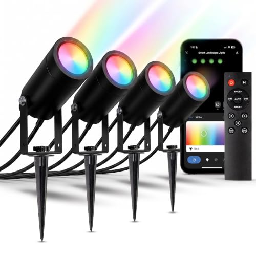 Novelty Lights Smart RGB+WW Landscape Spot Lights &ndash; 4 Pack Color Changing Outdoor Lights with...