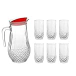 Reldor 7 Piece 1.5L Drinking Glassware Set Crystal Effect Tumblers Glasses and Jug Set Crystal Effect Highball Water Juice Glasses Tumblers Pitcher Jug with Lid