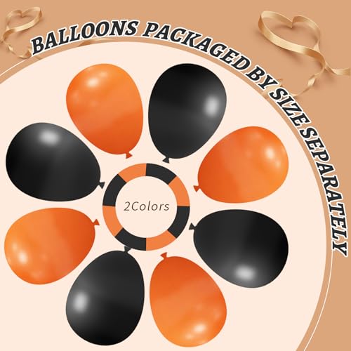 Image of Black and Orange Balloons Garland Arch Kit, 412pcs Black Orange Halloween Balloons with Different Size for Graduation Halloween Harley Davidson Decorations