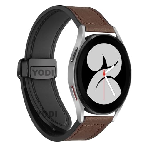Image of YODI Watch Strap Compatible with Redmi Watch 5 Lite smartwatch, Genuine Leather Hybrid Watch band with Magnet Folding Buckle for men women (LEATHER DARK BROWN)