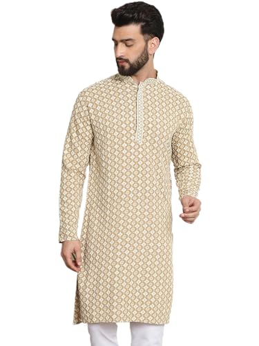 Image of SOJANYA Men's Cotton Regular Fit Casual (Since 1958 Contrast Embroidered Sequinned Long Kurta