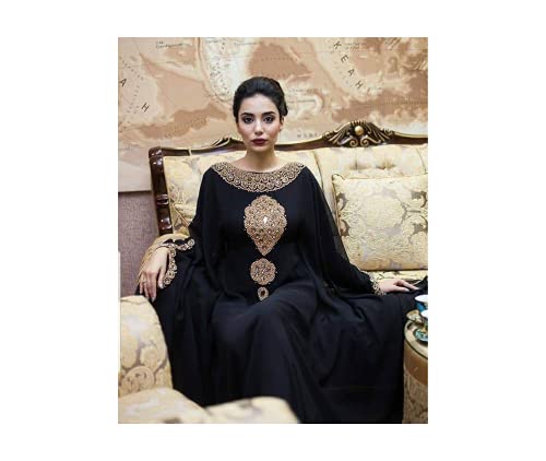 ADIBA CREATION Sale New Moroccan Dubai Kaftans Farasha Abaya Caftan Long Gown Eid Ramada Dress (Large, Black)
