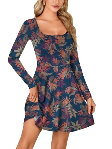 Image of LYANER Women's Long Sleeve Mini Dress Loose Casual Empire Waist Above Knee Length Dresses