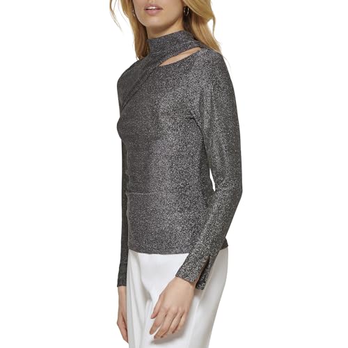 DKNY Women's Mock Neck Cutout Detail Knit Top3
