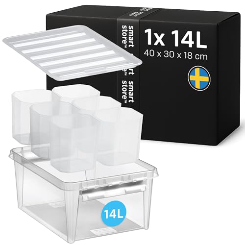 SmartStore - Aufbewahrungsbox mit Deckel Classic 14L (40x30x18cm) | Stapelbare Box mit Deckel | Lebensmittelechte Kunststoffbox | Plastikbox mit Deckel & verstärkten Ecken | 10 Jahre Garantie