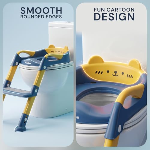 Image of Baybee Aura Pro Baby Ladder Potty Training Seat for Kids | Foldable Baby Western Toilet Seat with Adjustable Height, Grip Handle & Backrest | Potty Training Seat Chair for Kids 1 to 8 Years (Blue)