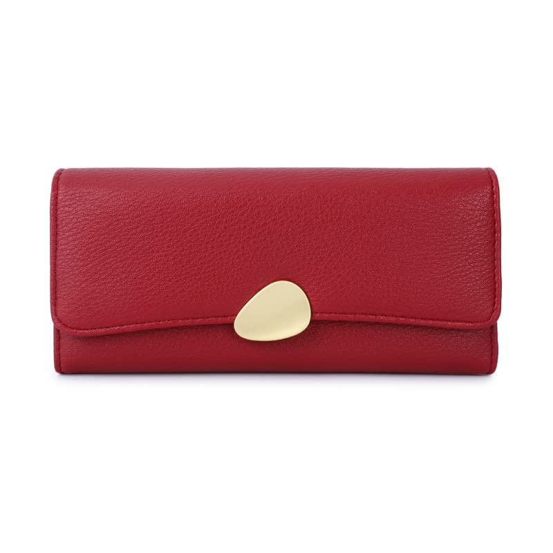Classic pattern three-fold wallet for women, long up material handbag (red)