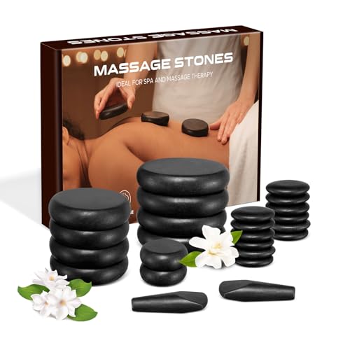 Hot Stones Massage Steine Set 24 Stück Massagesteine aus Basalt Heiße Steine Geeignet für Spa Massagetherapy Entspannung (24)