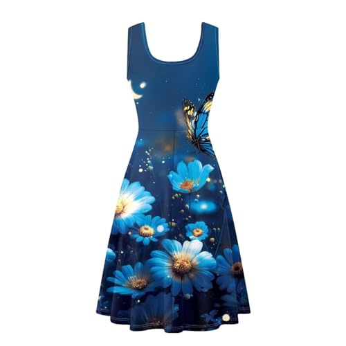 Image of TOADDITDO Women's Sleeveless O Neck Beach A-Line Party Coctail Tank Dresses Flared Sundress