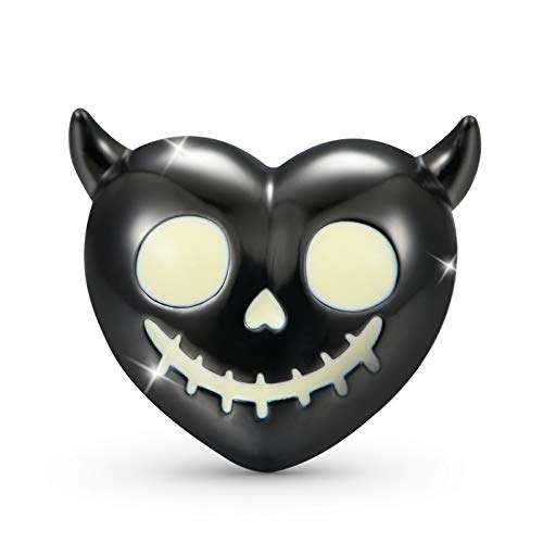 GNOCE Luminous Devil's Heart Skull Charm Bead Sterling Silver Charm Bead Fit Bracelet/Necklace Halloween Charm for Women Men