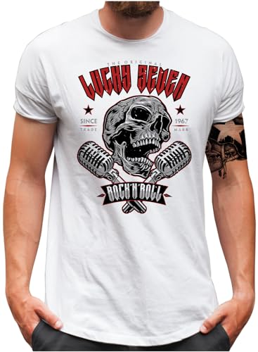 T-shirt homme rockabilly Lucky 7 blanc trouvez enfin votre taille S à 5XL