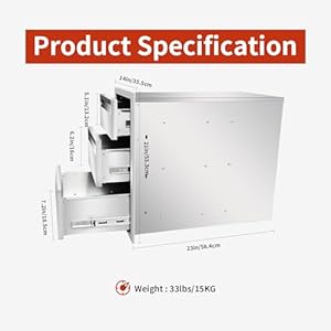 Outdoor Kitchen Drawers 14" W x 21" H x 23" D Triple BBQ Drawers Stainless Steel Built-in Drawer for Outdoor Kitchen Island, Patio Grill Station Outdoor Kitchen Drawers 14 W x 21 H x 23 D Triple BBQ Drawers Stainless Steel Built in Drawer for Outdoor Kitchen Island Patio Grill Station