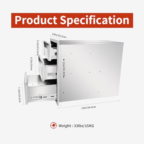 Outdoor-Kitchen-Drawers-14-W-x-21-H-x-23-D-Triple-BBQ-Drawers-Stainless-Steel-Built-in-Drawer-for-Outdoor-Kitchen-Island-Patio-Grill-Station Outdoor Kitchen Drawers 14 W x 21 H x 23 D Triple BBQ Drawers Stainless Steel Built in Drawer for Outdoor Kitchen Island Patio Grill Station