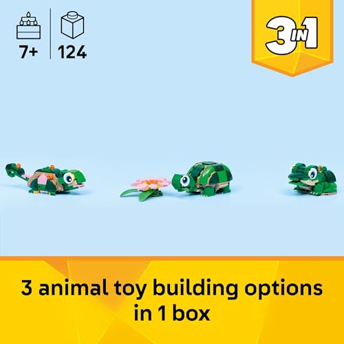 Image of LEGO Creator 3 in 1 Turtle with a Water Lily Flower Building Toy for Girls & Boys - Kids Build a Chameleon, Frog, or Turtle Toy Figure - Gift Idea for Animal Lovers, Ages 7+ - 31377