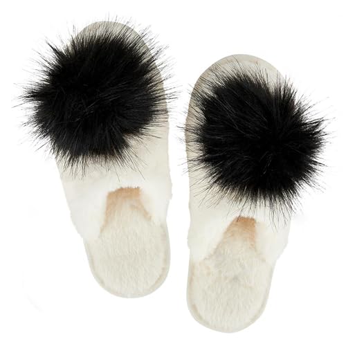 Women's Plush Indoor Slippers House Shoes with Cute Fuzzy Pom Accent2