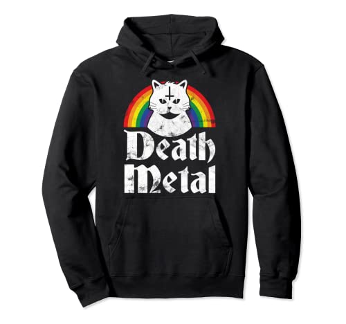 Camiseta de Death Metal con diseño de gato satánico, arco iris, rock gótico, concierto Sudadera con Capucha