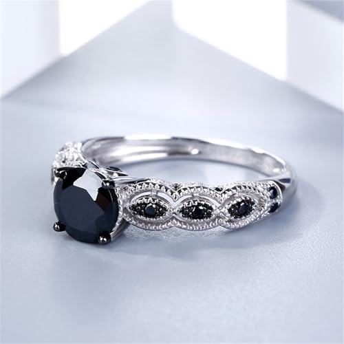 Jeulia 2 Carat Vintage Milgrain Engagement Ring Women 925 Sterling Silver Black Diamond Wedding Rings Round Cut CZ Cubic Zirconia Eternity Rings with 0.46 Ct White Diamond Valentine Gift (5) by Jeulia - Used condition - Image 3