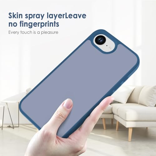 Image of TENOC Phone Case Compatible with iPhone SE (2nd 2020 and 3rd 2022 Generation) & iPhone 7 & iPhone 8, Dark Blue Case Translucent Protective Bumper Matte Hard Back Cover for 4.7 Inch