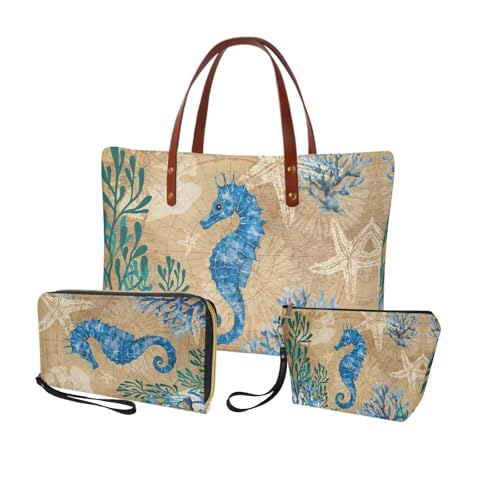 Image of Top Handle Purse for Women, Large Tote Handbag With PU Wallet Set, Gift for Mom