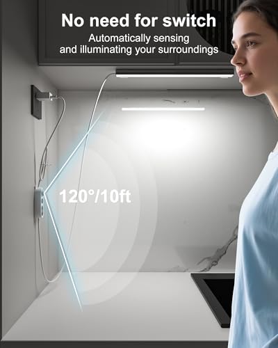 Image of ASOKO Motion Sensor Dimmable Led Under Cabinet Lighting,14.5in USB Plug-in Under Desk Light with 3 Color Changing(2700K, 4000K,6000K),Dimmable LED Light Bar for Home Kitchen,Cabinet,Pantry