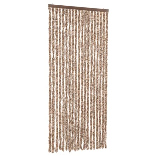 vidaXL Rideau Anti-Mouches, Store Anti-Insectes avec Crochet, Rideau de Porte Longueur et Largeur Réglables, Beige et Marron Foncé 56x185 cm Chenille
