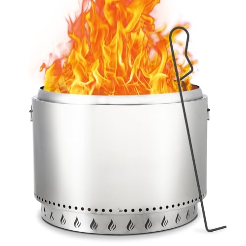 27" Smokeless Fire Pit with Air Switch, Wood Burning Portable Stainless Steel Outdoor Firepit with Fixed Stand & Stove Hook, Ash Pan, for Camping Backyard Patio Picnic, H: 20 in, 33 lbs