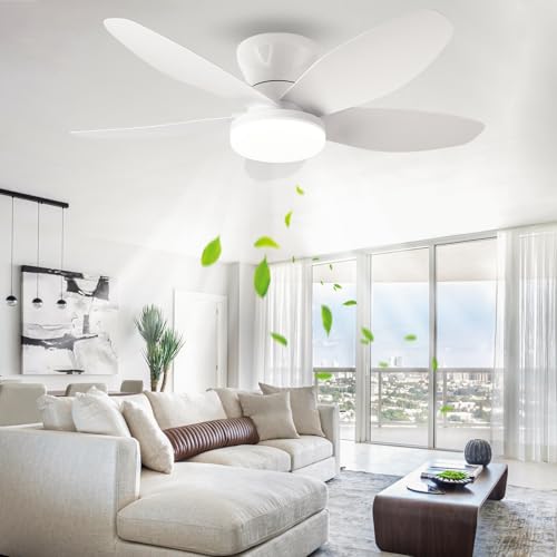 Ventilateur de plafond blanc 88 cm avec éclairage et télécommande pour salon