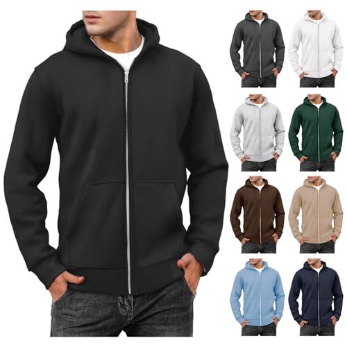 Hooded Sweatshirt for Men Full Zip Up Loose Fit Fleece Sweatshirt Casual Solid Basic Hoodie Fall Winter Active Jacket4