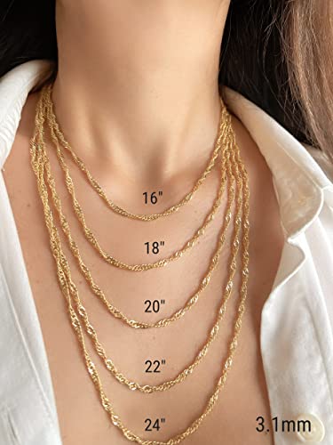 JEWELHEART 10K and 14K Real Gold Singapore Necklace - 1mm 1.2mm 1.4mm 2.45mm 3.1mm 4.8mm Diamond Cut Twisted Chain Necklace - Dainty Yellow Gold Chain For Women with Lobster Clasp 16" 18" 20" 22" 24"2