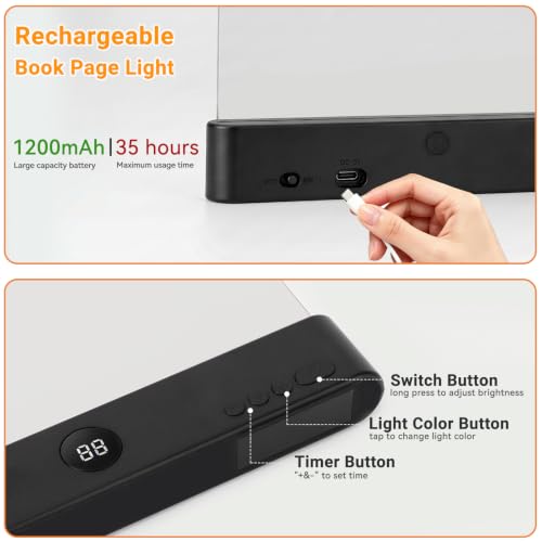 Image of Amber Book Light, Rechargeable Clear LED Flat Reading Light with 3 Colors & Timer, Dimmable Panel Plate Lamp Book Full Page Light for Reading in Bed at Night, Funny Gifts for Readers Book Lovers