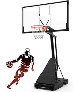 PIZZELLO Basketballkorb 132 x 77 cm Backboard Tragbarer Basketballkorb für den Außenbereich, 133-305 cm stufenlose Verstellung Kurbelverstellbares Basketball Korb-System für den Garten