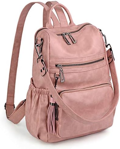 UTO Women Backpack Ladies 3 Ways Rucksack Multi Pockets Tassel Deco PU Leather Black
