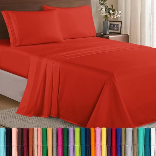 Image of Elegant Comfort Luxury 1500 Premium Hotel Quality Microfiber 4-Piece Sheet Set - Wrinkle Resistant, All Around Elastic Fitted Sheet, Deep Pocket up to 16 inch, Twin /Twin XL, Rust
