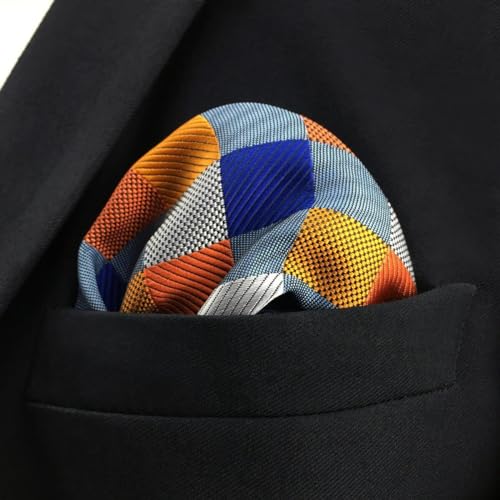 S&W SHLAX&WING Conjunto de gravata multicolorida com bolso quadrado quadriculado longo XL