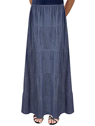 Baby'O Women's Ankle Length Tiered Long Denim Prairie Skirt4