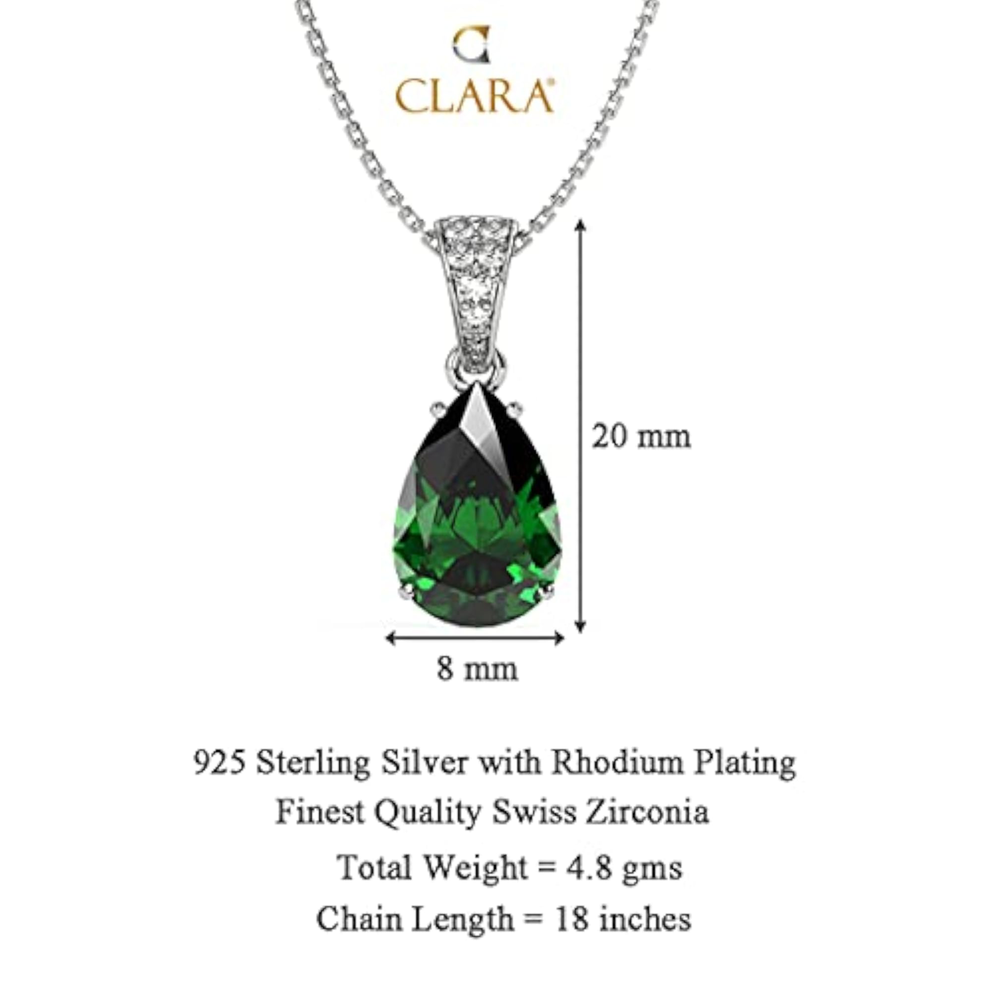 925 Silver Dark Green Pendant with Chain Necklace