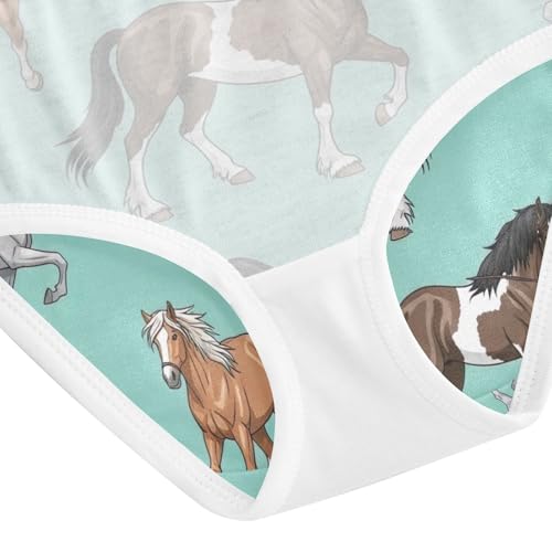 Girls Briefs, Colorful Horse Teal Toddler Panties, Cotton Underwear Girls, 2T–8 Years4