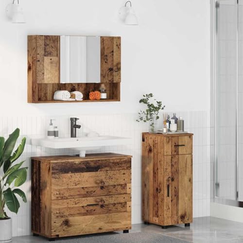 Conjunto de muebles de baño de alta calidad en madera y metal negro 2