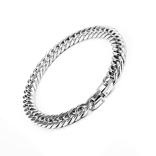 VGWON Bracelet Cubain en Acier Inoxydable 316L pour Homme Avec Fermoir, Bracelet Cubain Solide en Argent Noir Avec Coupe en Diamant de 8MM, Cadeaux de Bijoux pour Homme Cover