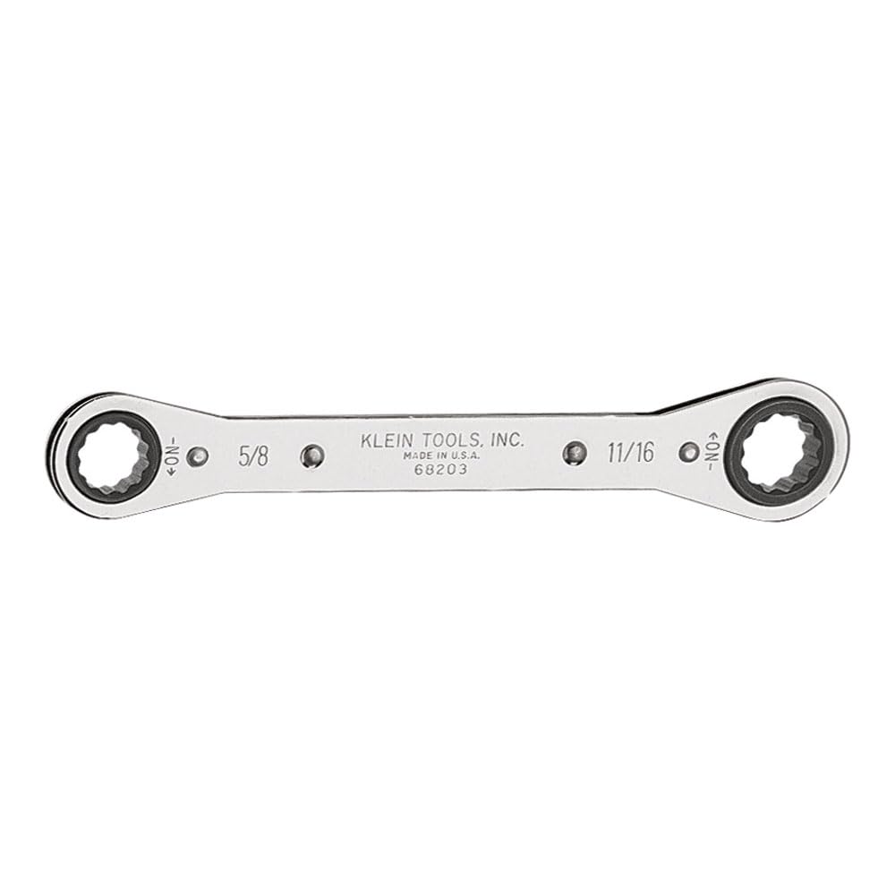 Klein Tools 68203 Standard Reverse Ratcheting Box Wrench, Made in USA, Reverse Ratcheting Action and Chrome-Plated Finish