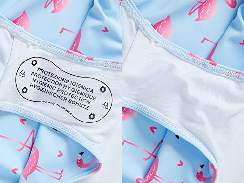 Image of Dvenki Toddler Girls One Piece Swimsuit Adjustable Straps Sizes 2T-10 | quick-dry swim fabric, skin-friendly, ruffle neckline, leopard, check, mermaid prints, swimwear for beach, pool, summer party