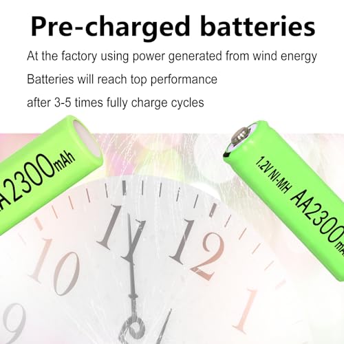 4 Packs Ni-MH AA Rechargeable Batteries 2300mAh,1.2 Volt Double A High Capacity Pre-Charge Long Lasting for Microphones,TV remotes,Wireless Mouse,Keyboards - Thumbnail 6