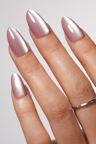 AzureBeauty Cat Eye Press On Nails Short Almond, Nude Rose, 32 Pcs 16 Sizes